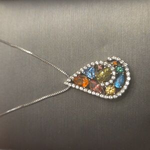 *RARE* Sterling Silver Multicolor Teardrop Pendant Necklace